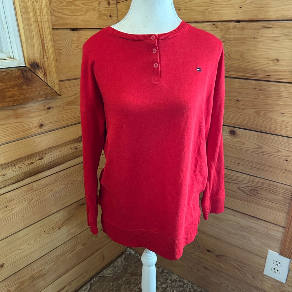 Classic Red Button Down Short‎ Sleeve Top Womens Medium Tommy Hilfiger